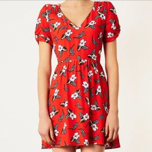 TOPSHOP RED FLORAL TEA DRESS